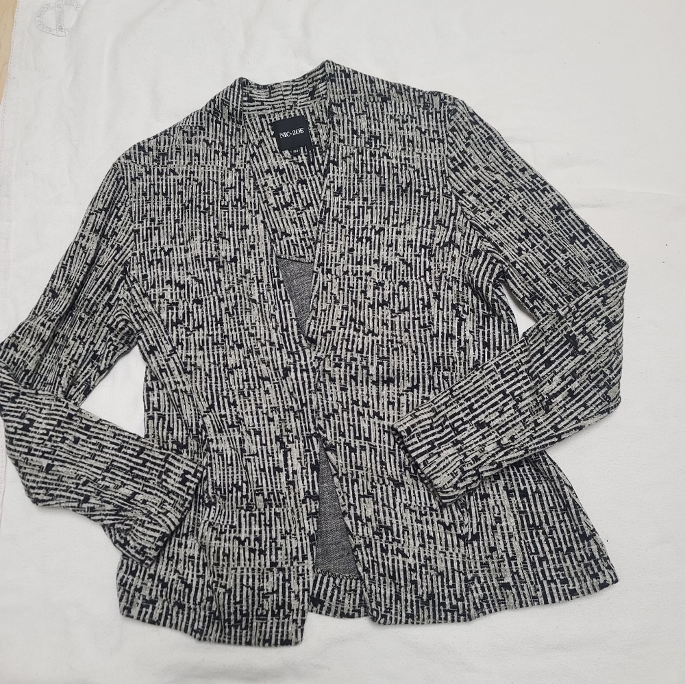 Nic & Zoe Black and White Open Front Cardigan, Blazer Jacket, Petite Medium - Picture 7 of 7